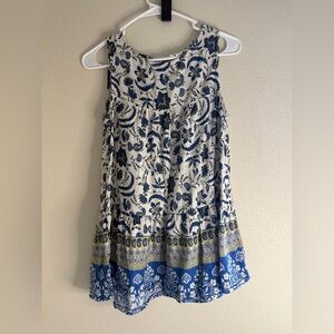 beachlunchlounge White Dress with Blue and Yellow Floral Print